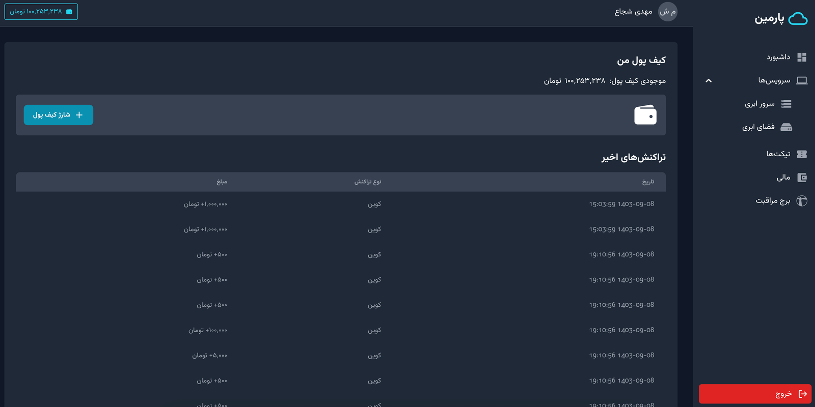 صفحه کیف پول پارمین